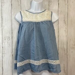 Hint of Mint Chambray Sleeveless Lace Top Junior Large